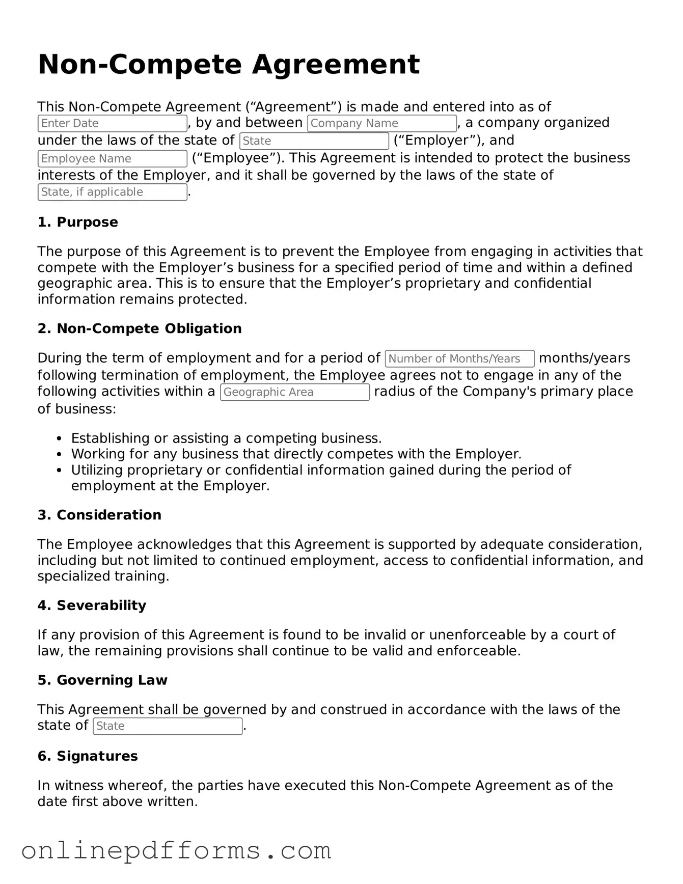 Legal Non-compete Agreement Form