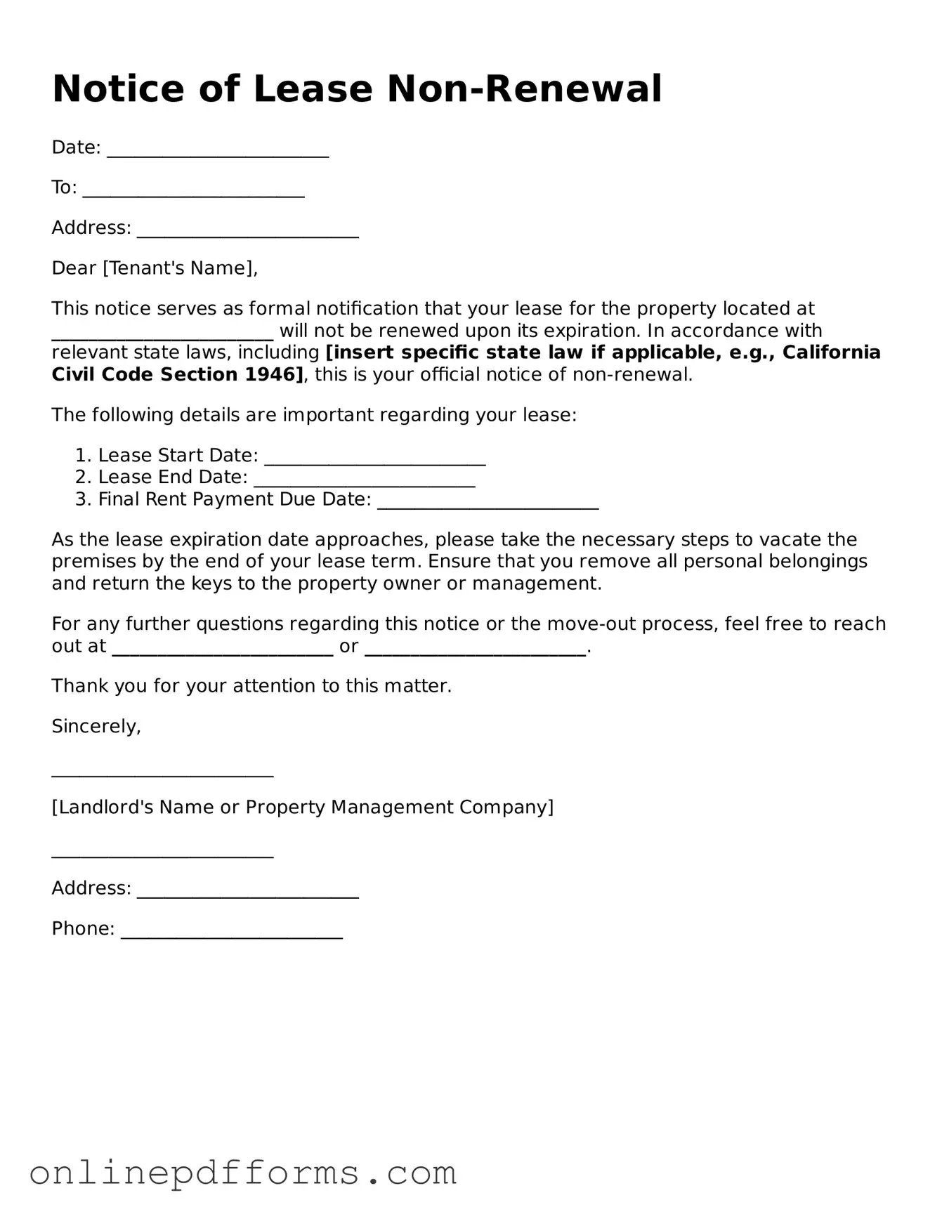 Legal Notice of Lease Non-Renewal Form