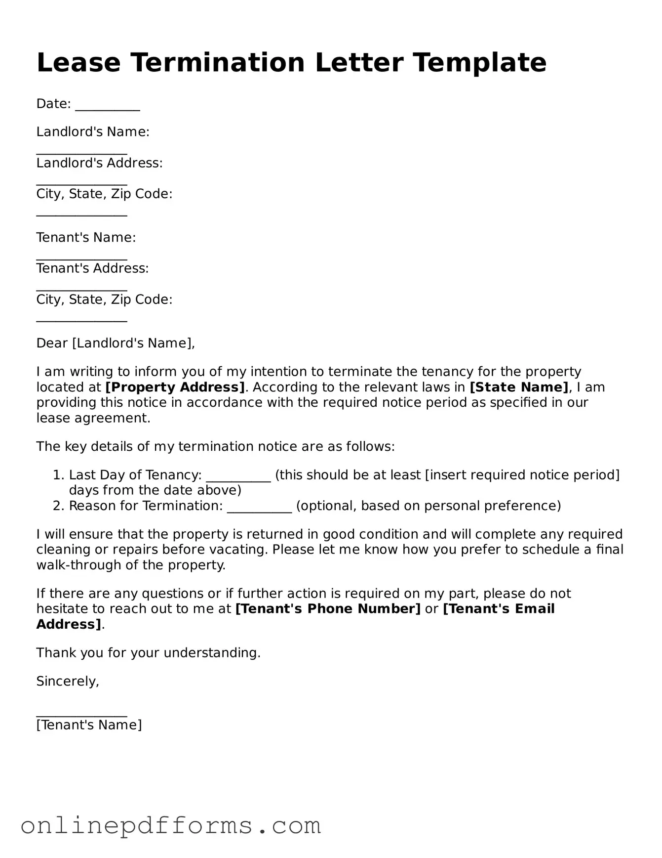 Legal Lease Termination Letter Form