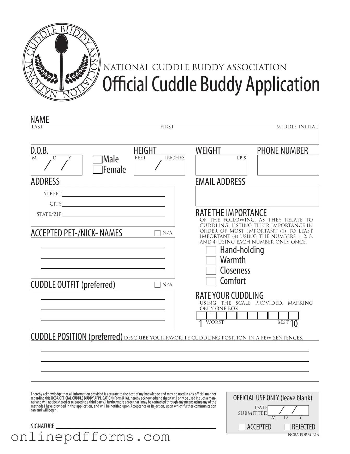 Fill in Your Cuddle Buddy Application Template
