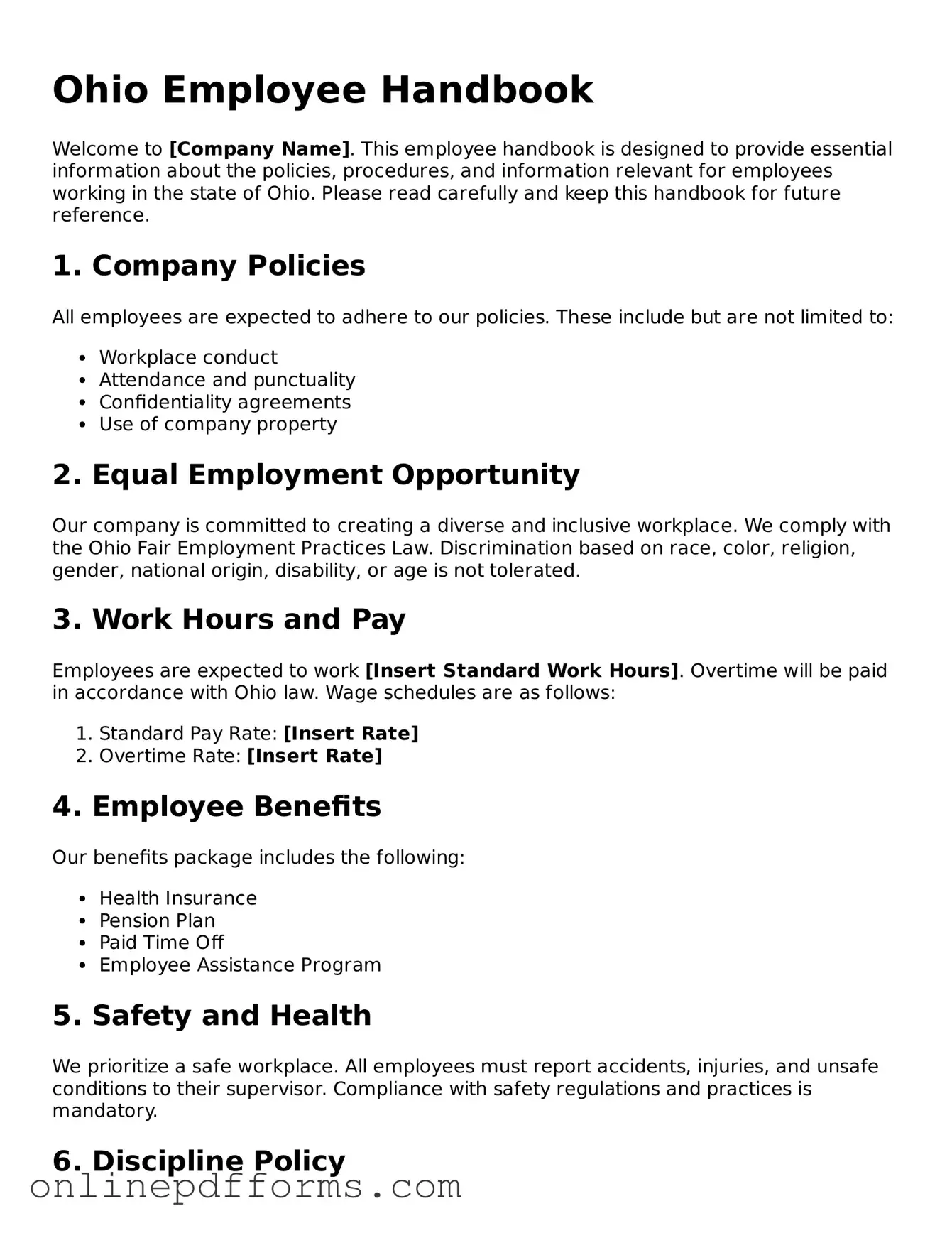 Blank Ohio Employee Handbook Form