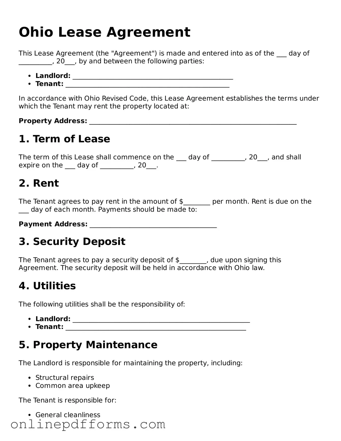 Blank Ohio Lease Agreement Form