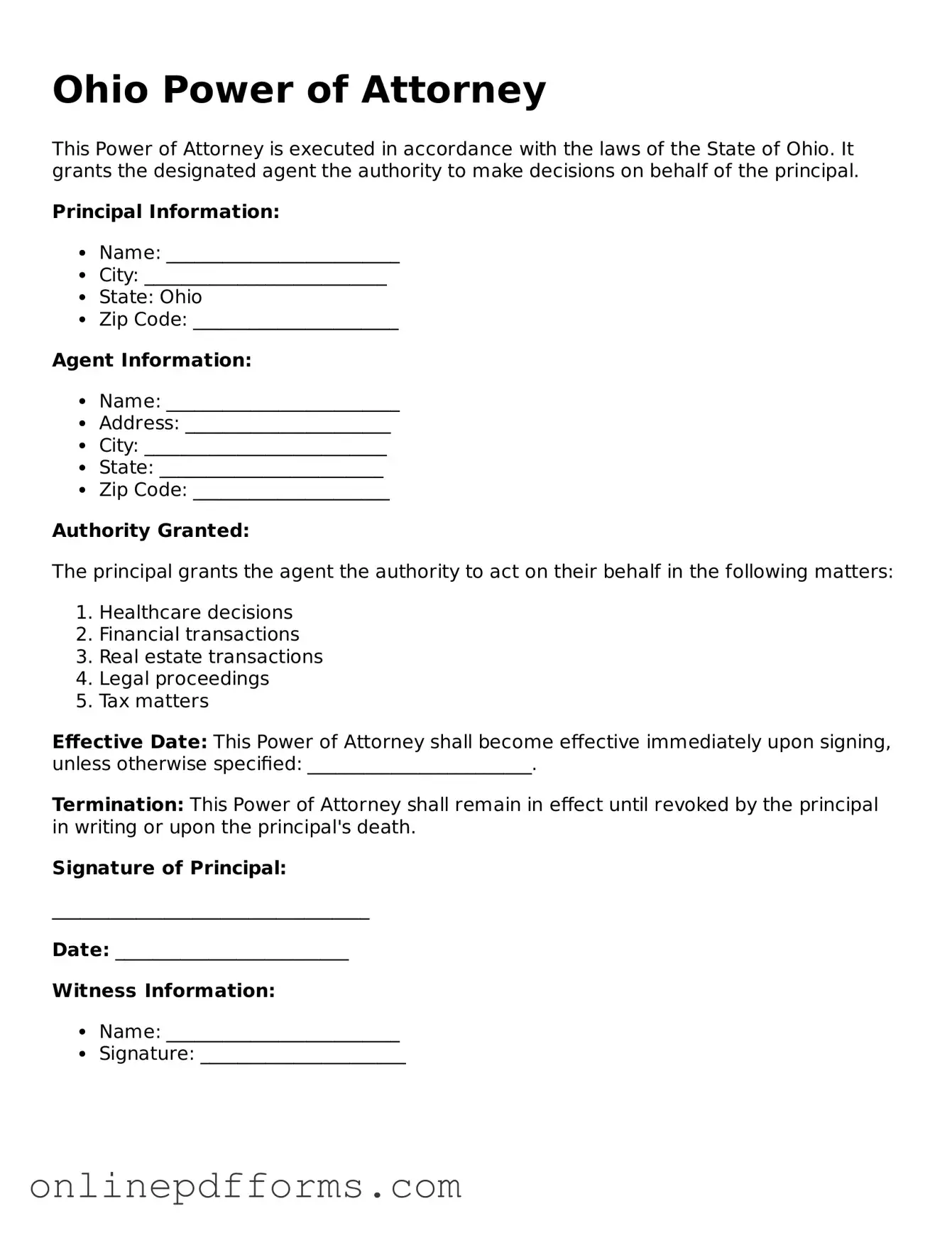 Blank Ohio Power of Attorney Form