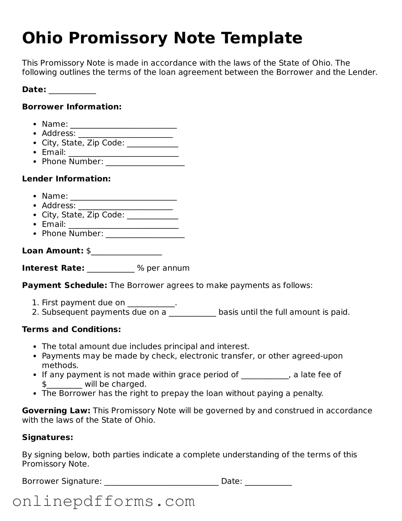 Blank Ohio Promissory Note Form