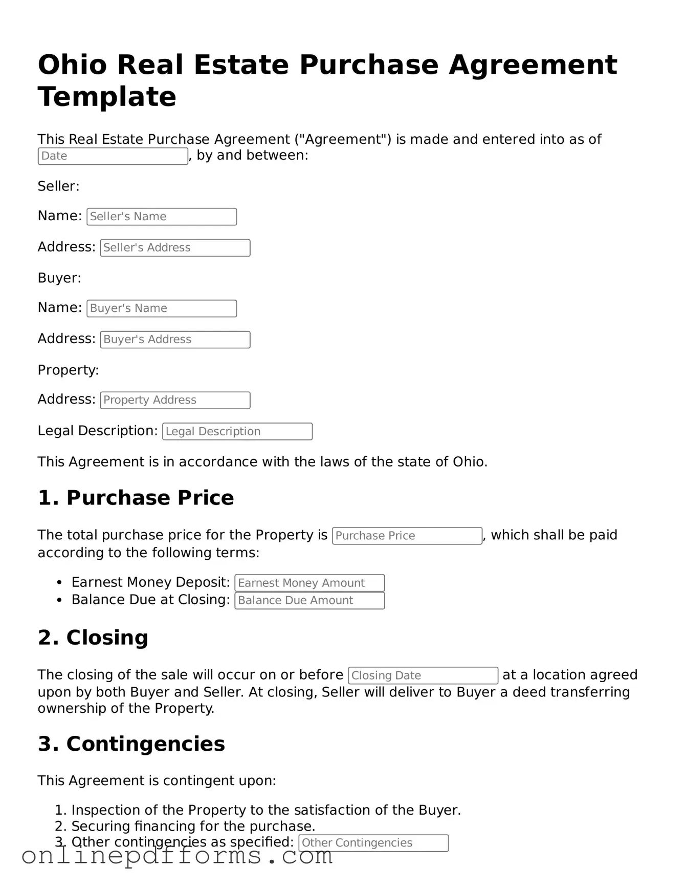 Blank Ohio Real Estate Purchase Agreement Form