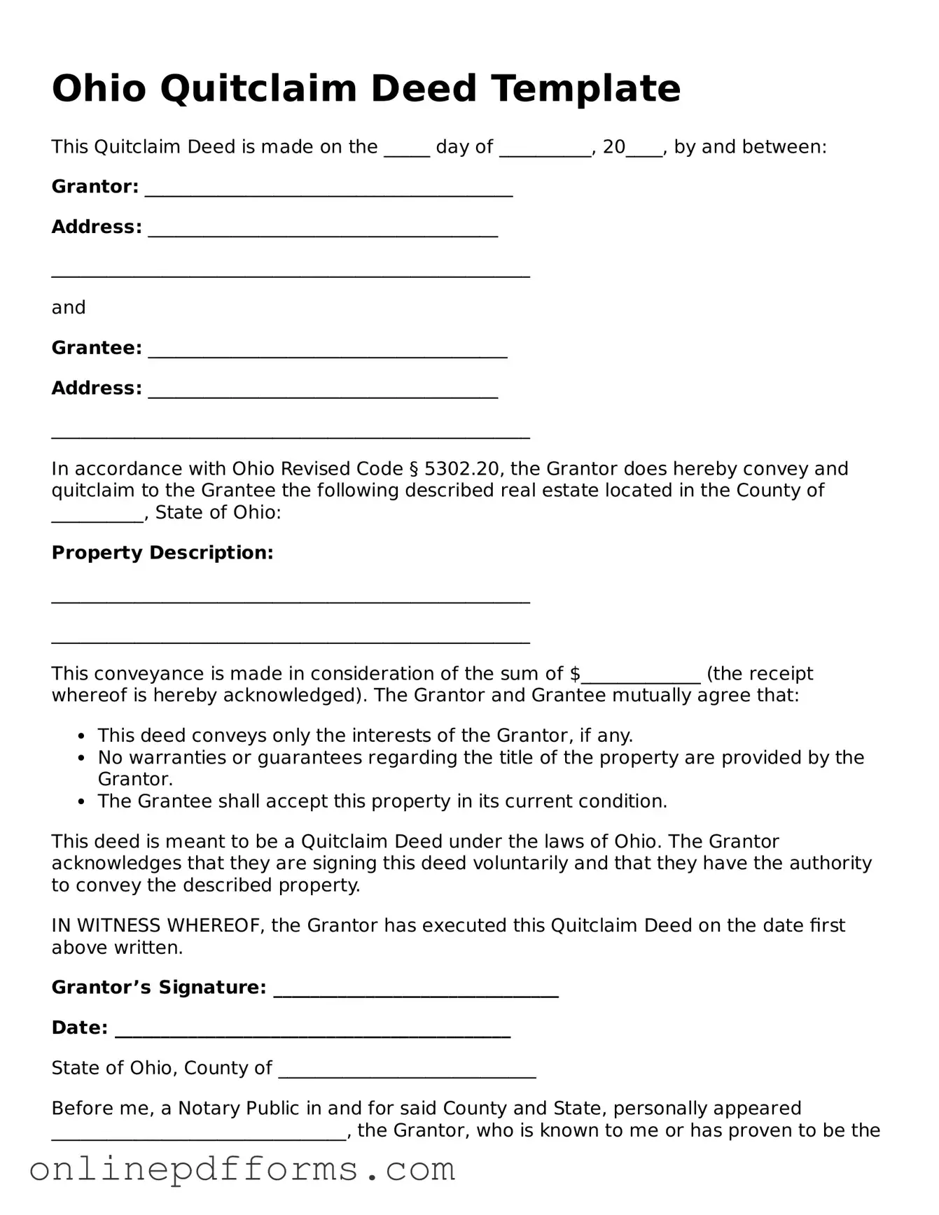 Blank Ohio Quitclaim Deed Form