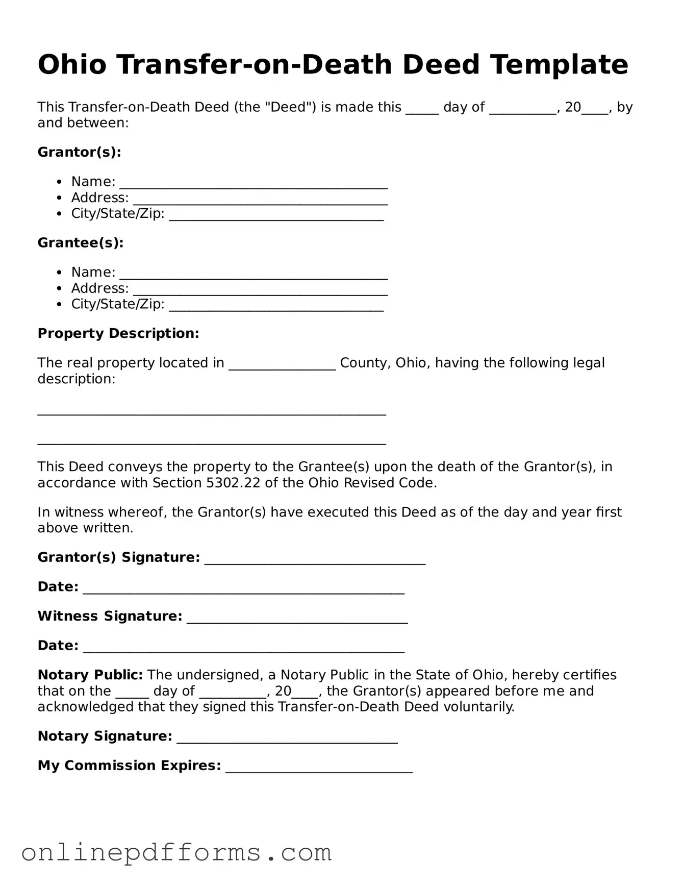 Blank Ohio Transfer-on-Death Deed Form
