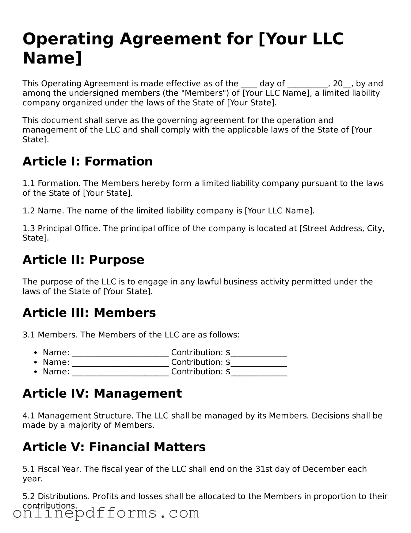 Legal Operating Agreement Form