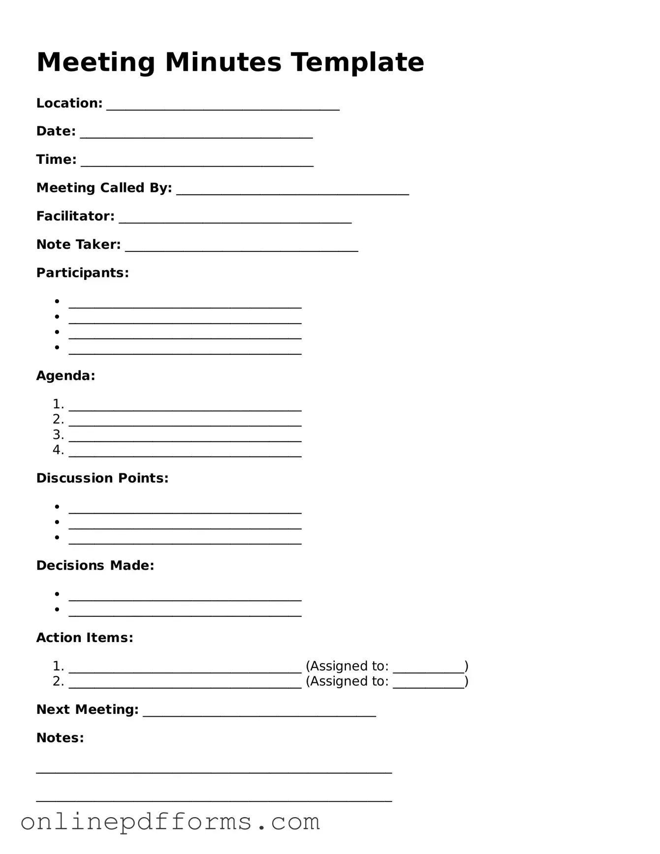 Legal Meeting Minutes Form