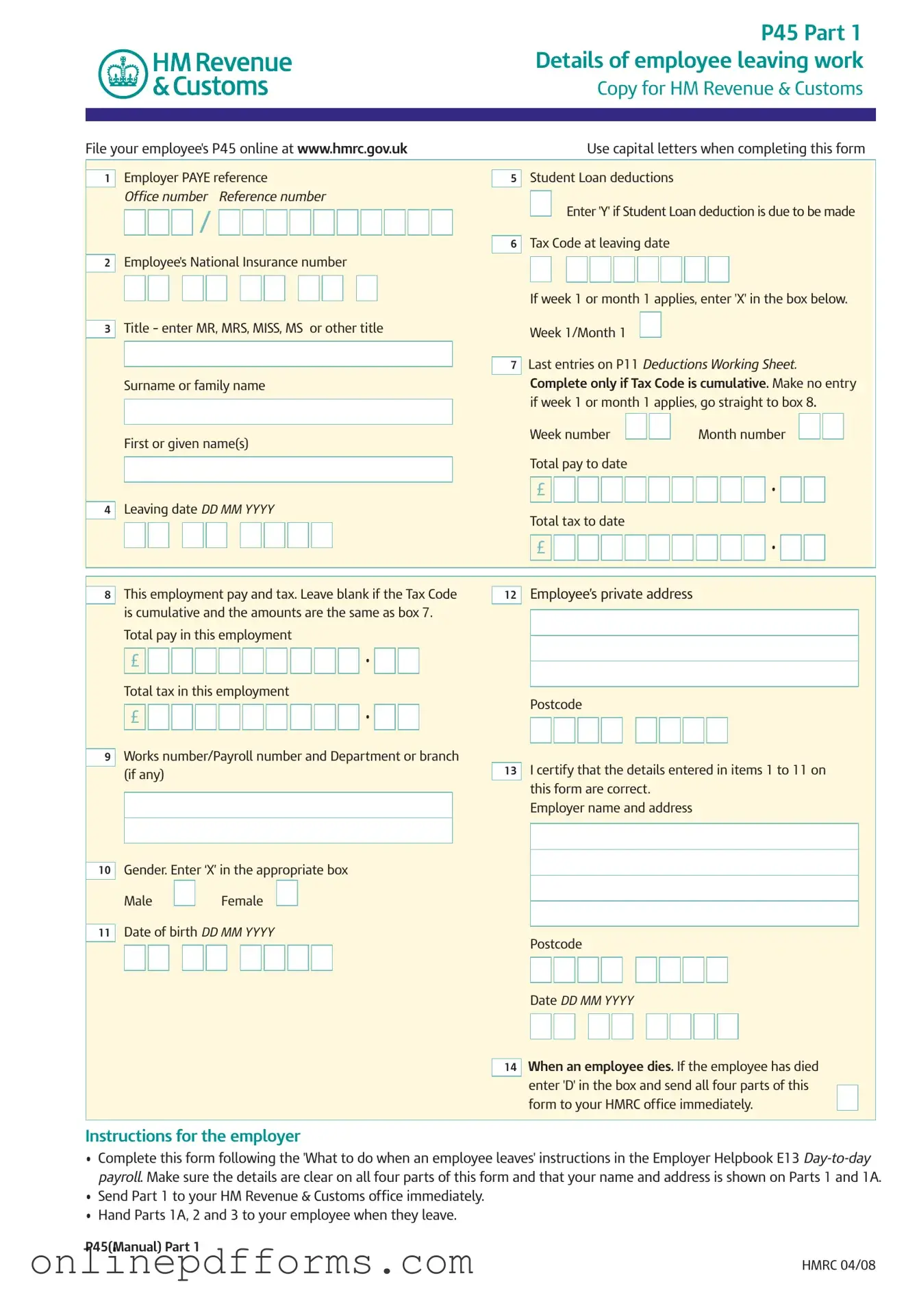 Fill in Your P 45 It Template