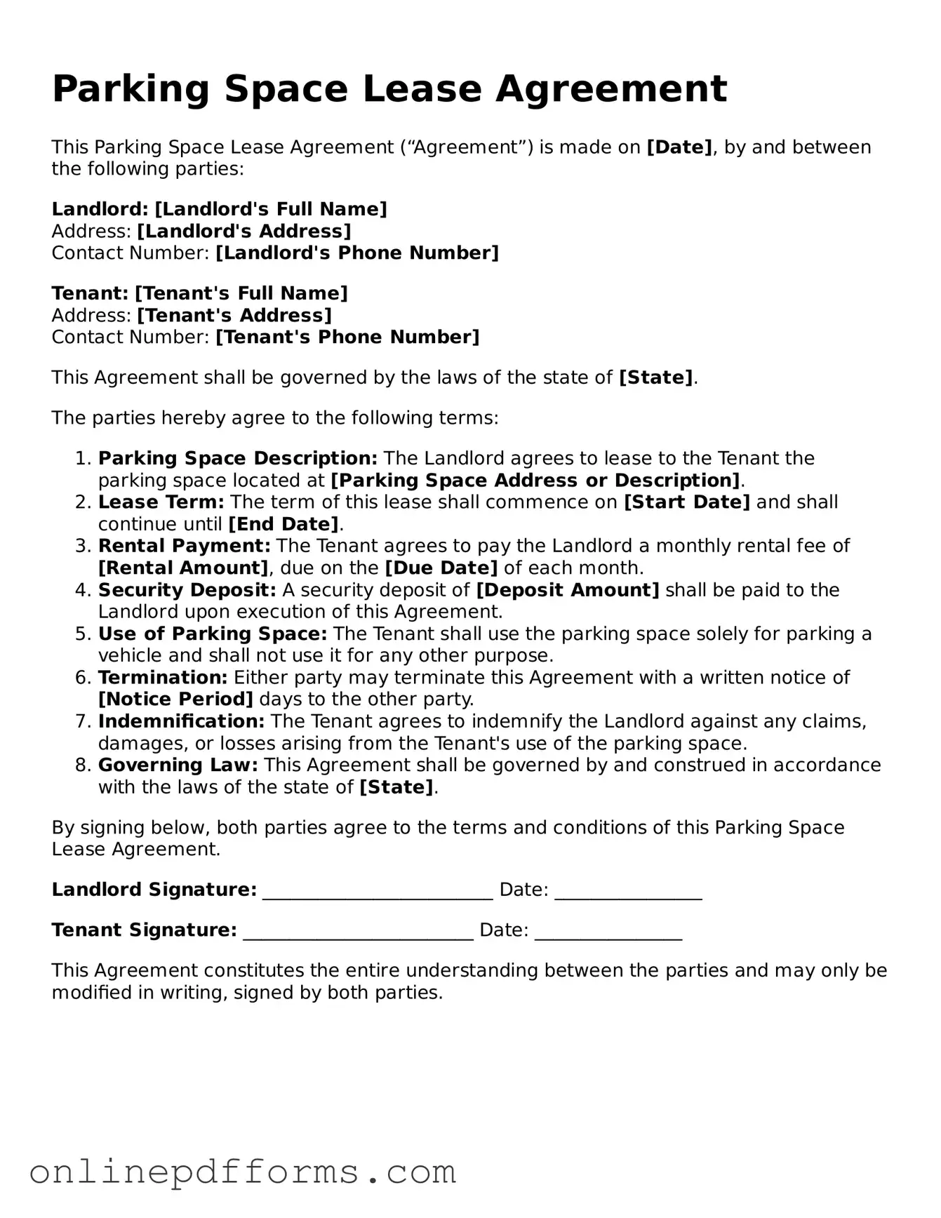 Legal Parking Space Lease Agreement Form