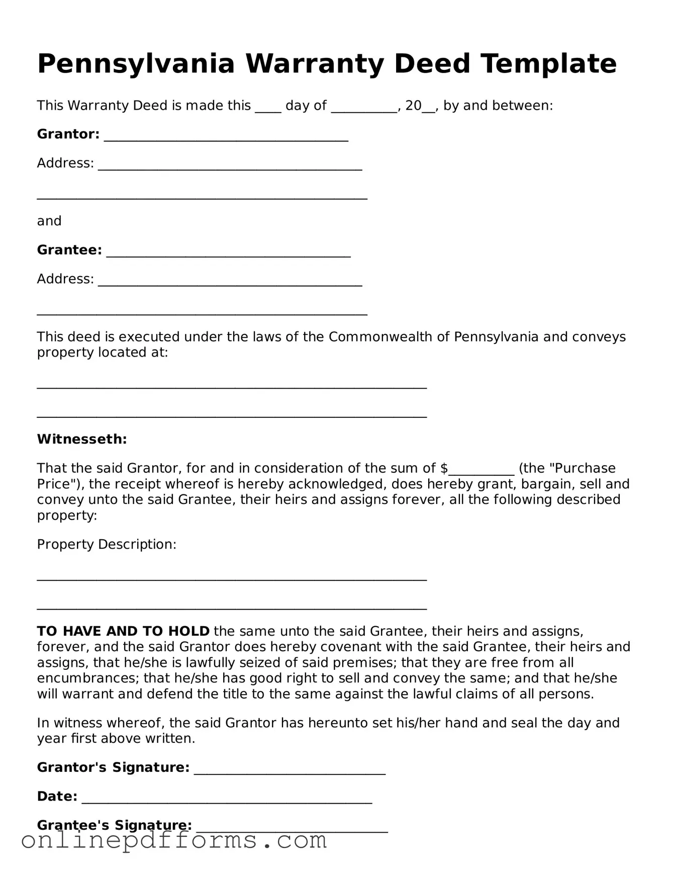 Blank Pennsylvania Deed Form