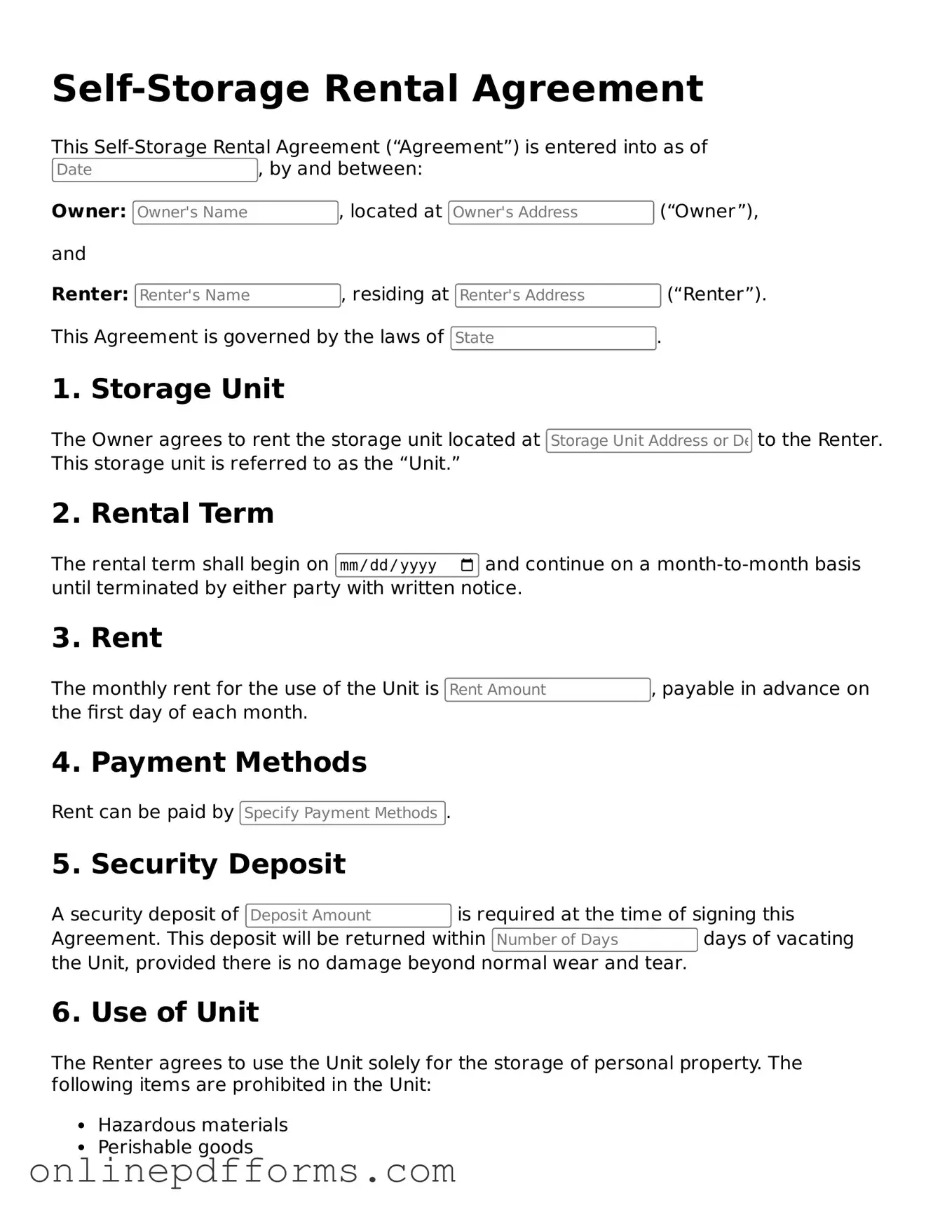 Legal Self-Storage Rental Agreement Form