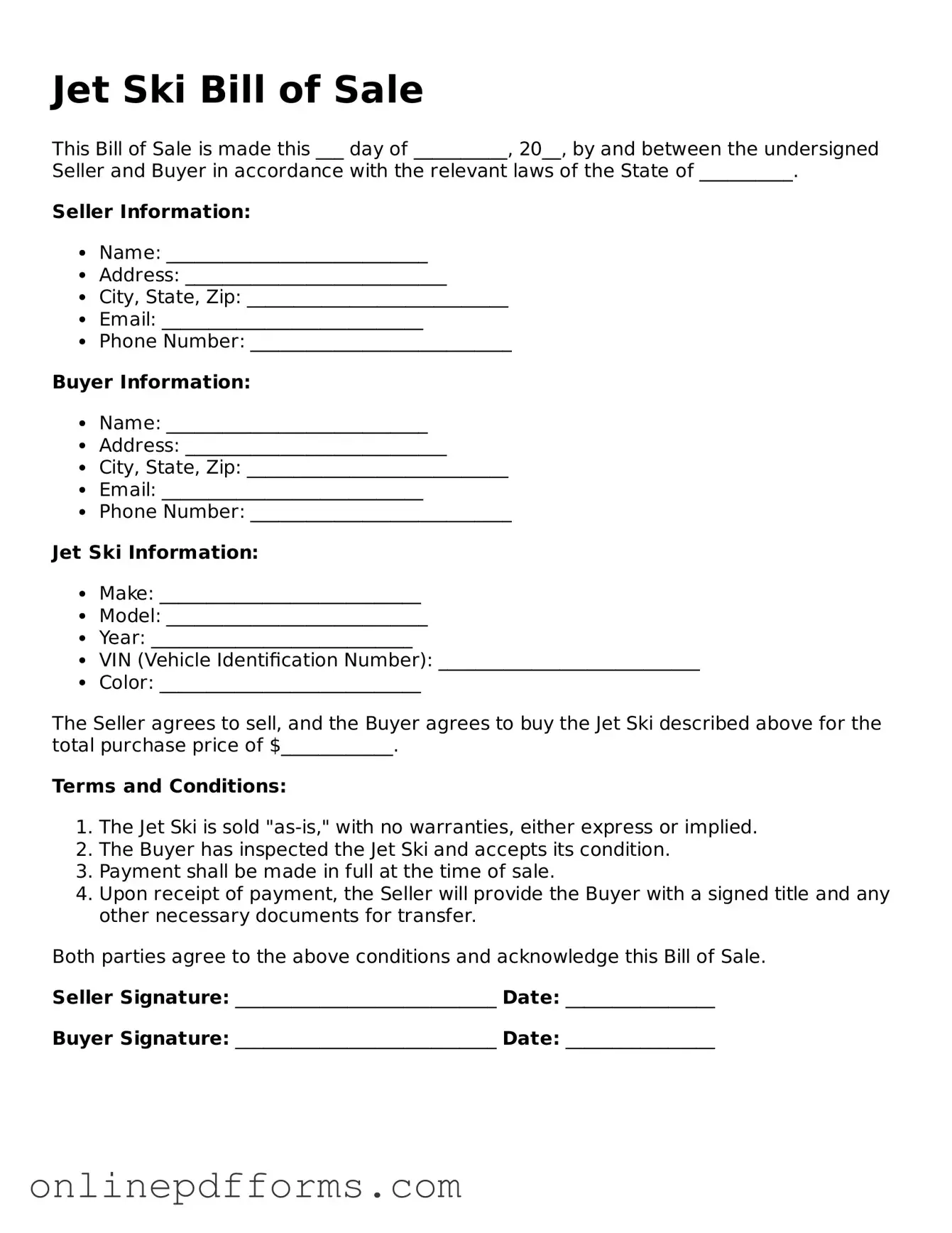 Legal Jet Ski Bill of Sale Form