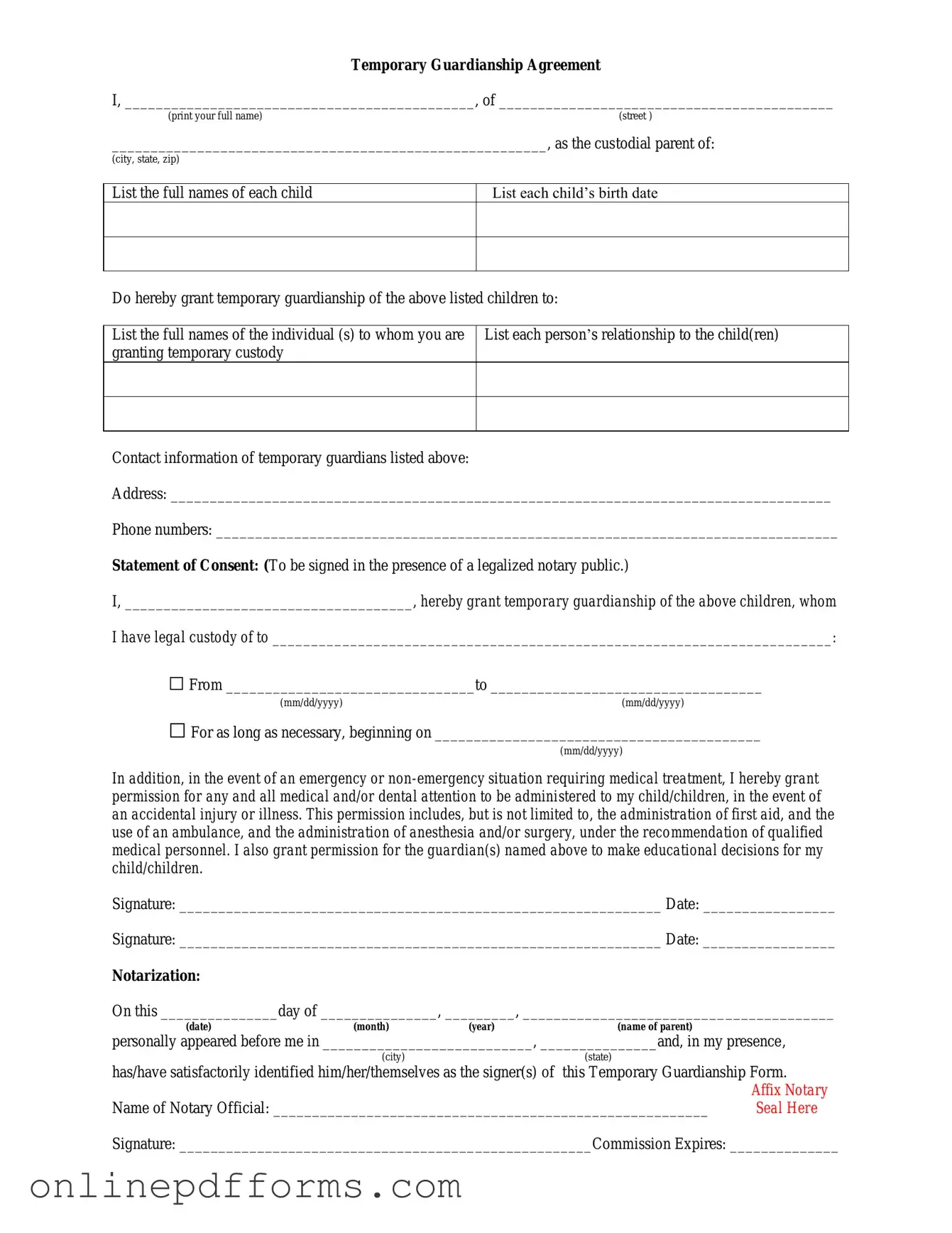Fill in Your Temporary Custody Template