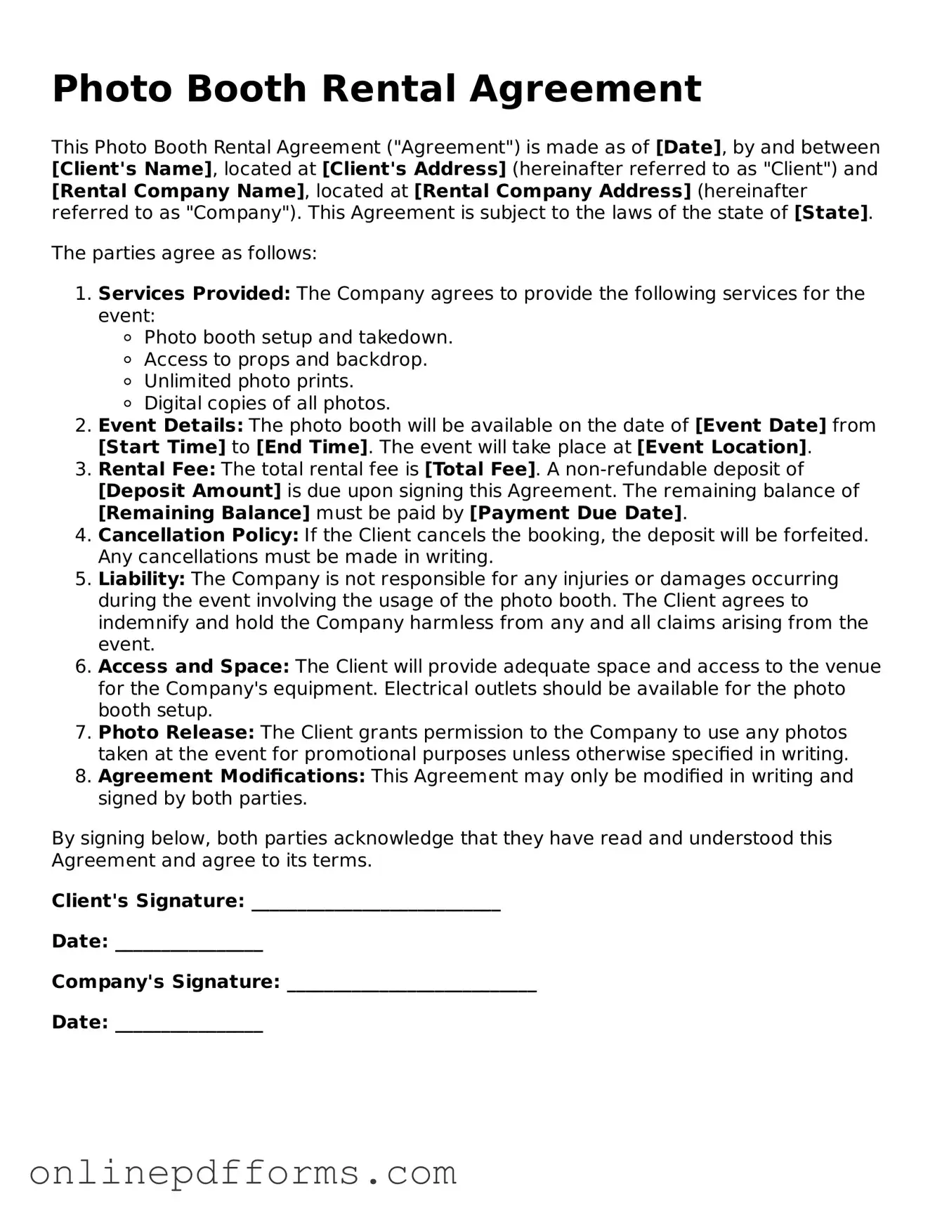 Legal Photo Booth Rental Agreement Form