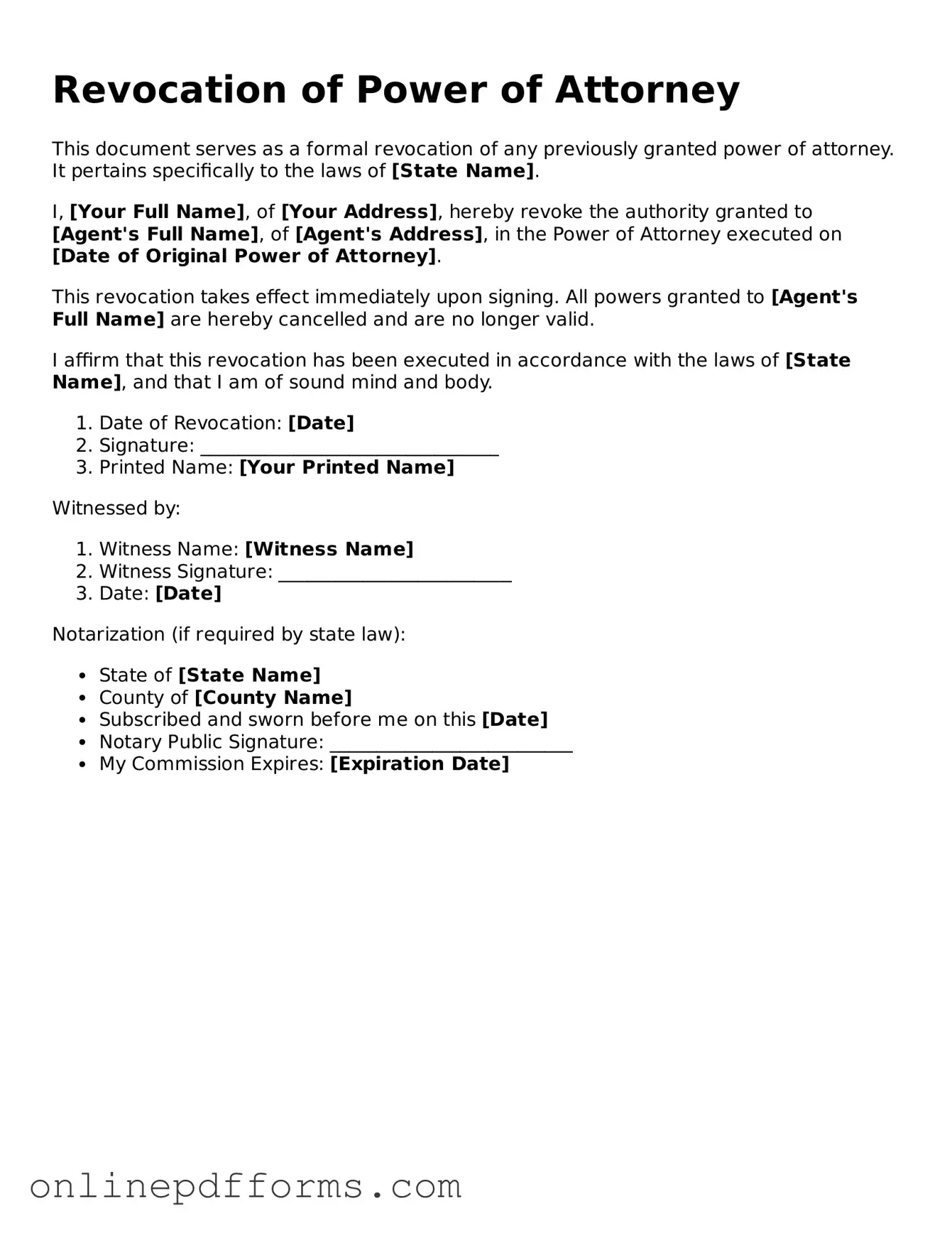 Legal Revocation of Power of Attorney Form