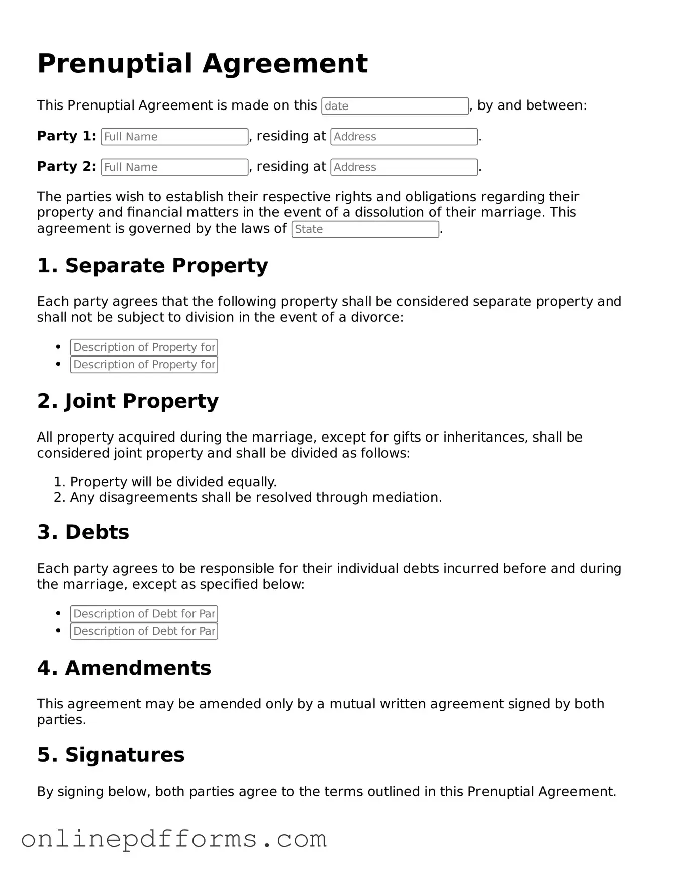 Legal Prenuptial Agreement Form
