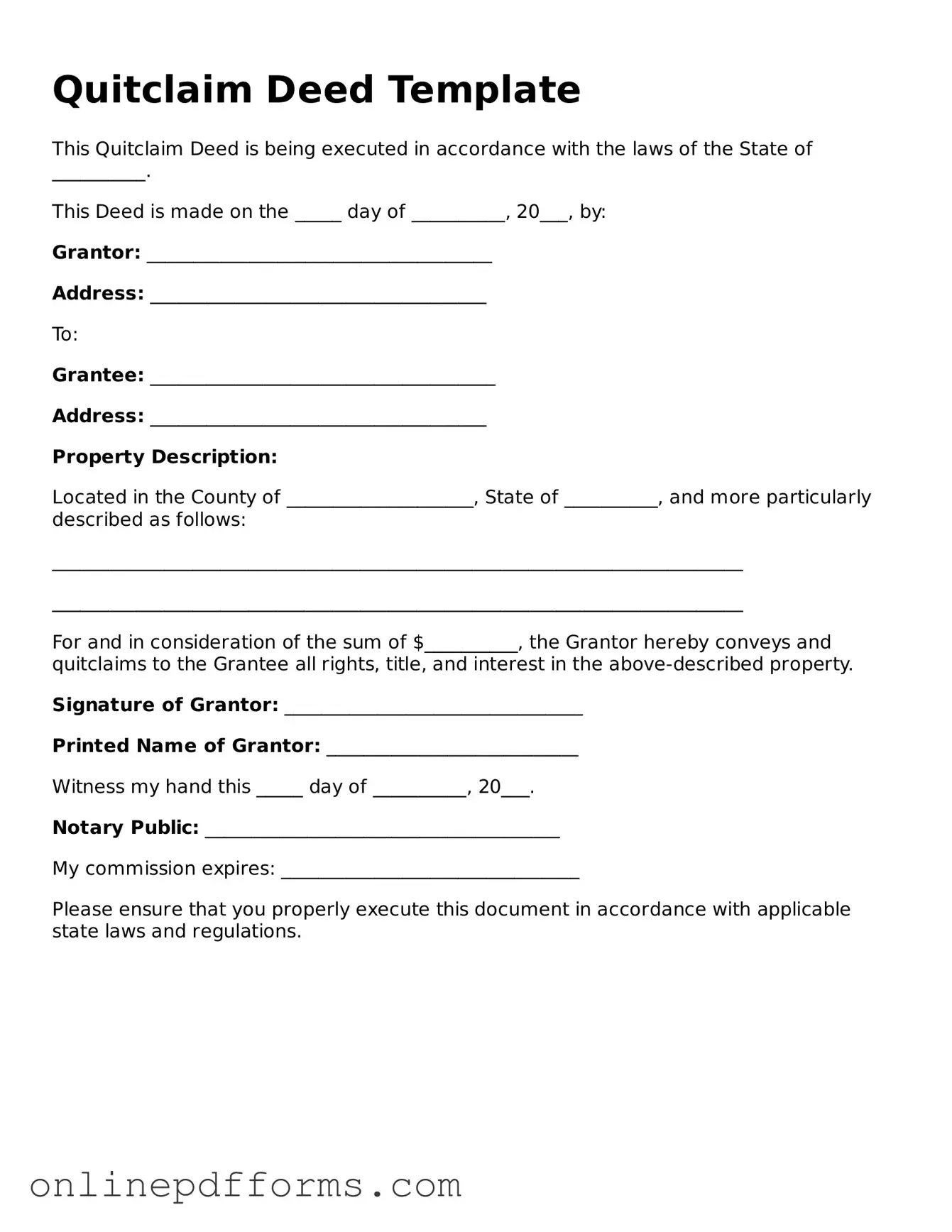 Legal Quitclaim Deed Form