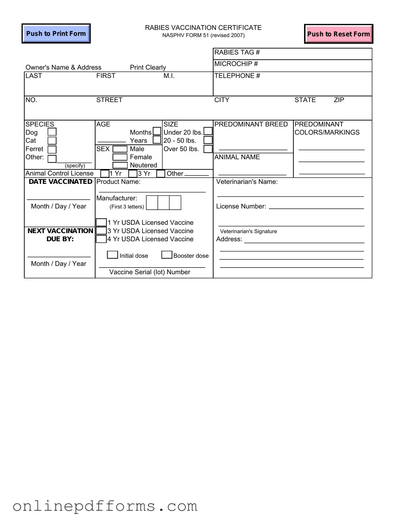 Fill in Your Rabies Certificate Template