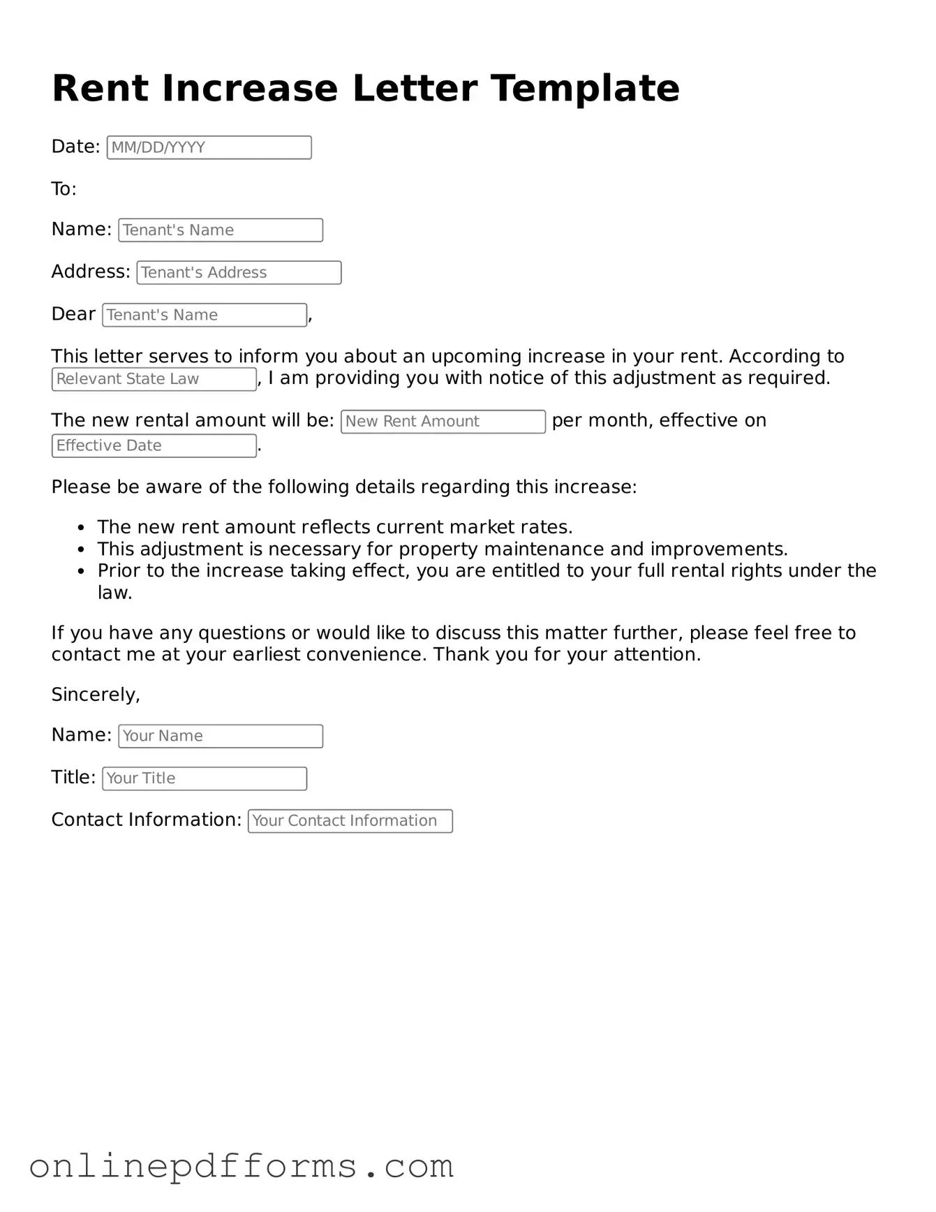 Legal Rent Increase Letter Form