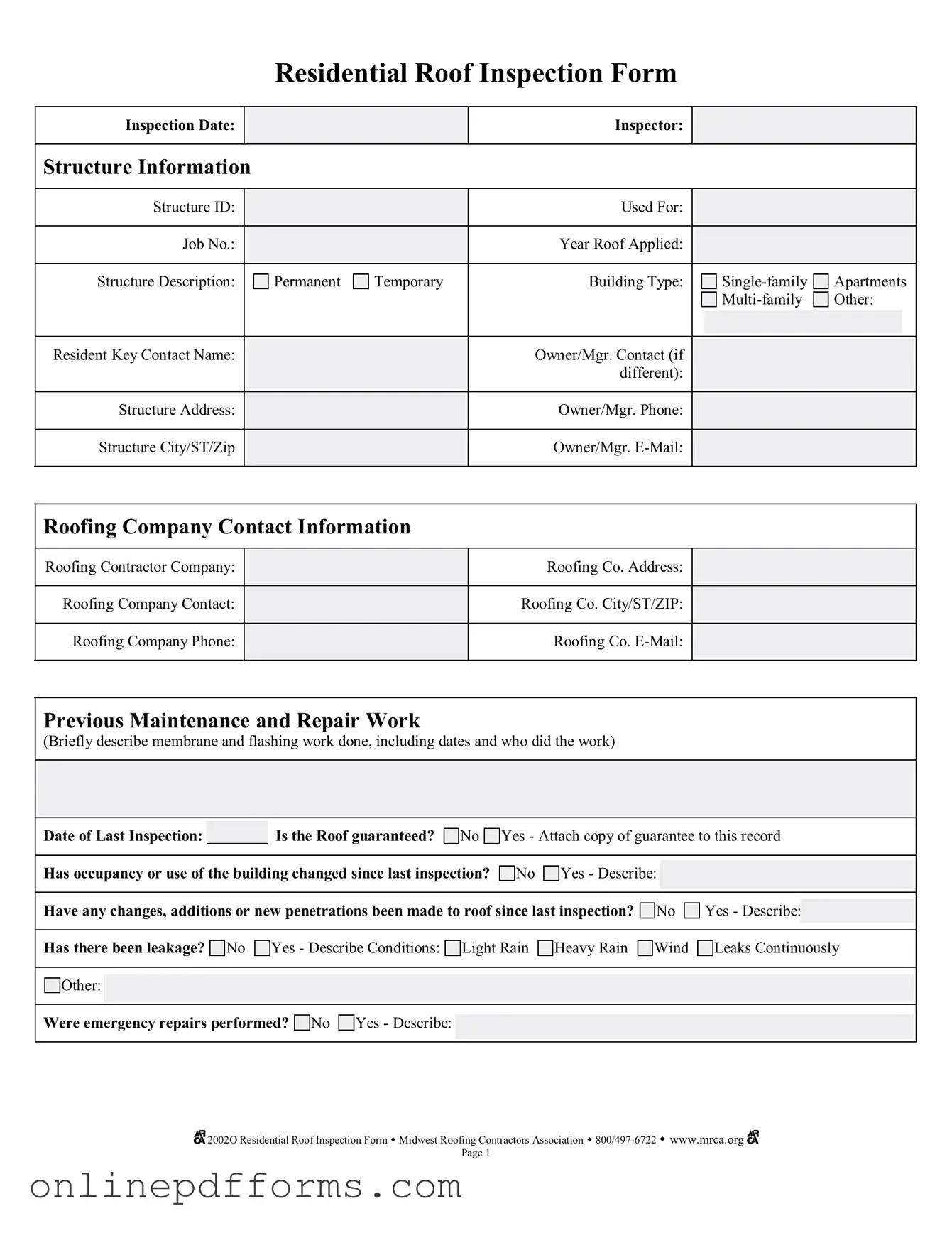 Fill in Your Roof Inspection Template