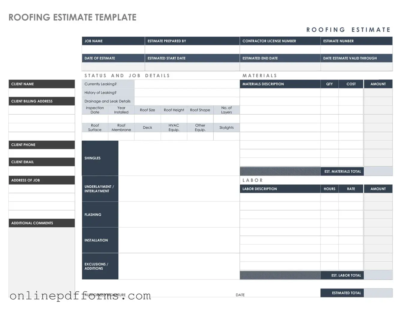 Fill in Your Roofing Estimate Template