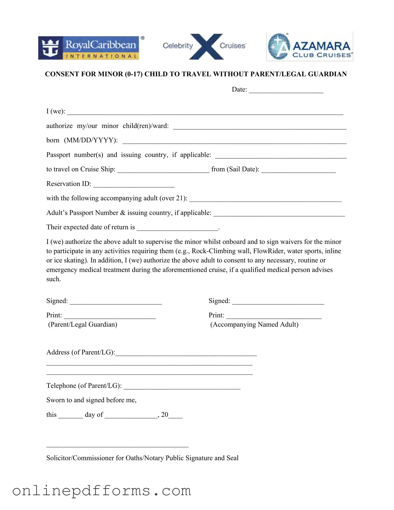 Fill in Your Royal Caribbean Parental Consent Template