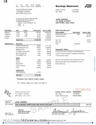 Fill in Your Adp Pay Stub Template