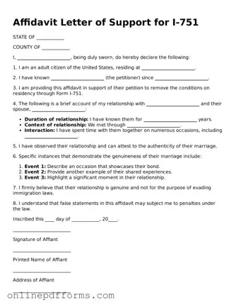 Legal Affidavit Letter of Support for I-751 Form