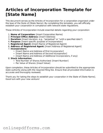 Legal Articles of Incorporation Form