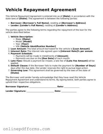 Legal Vehicle Repayment Agreement Form