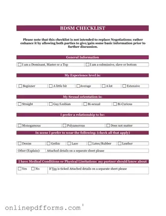 Fill in Your Bdsm Checklist Template