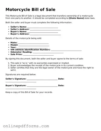 Legal Motorcycle Bill of Sale Form