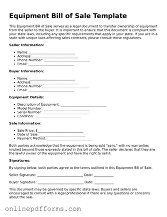 Legal Equipment Bill of Sale Form