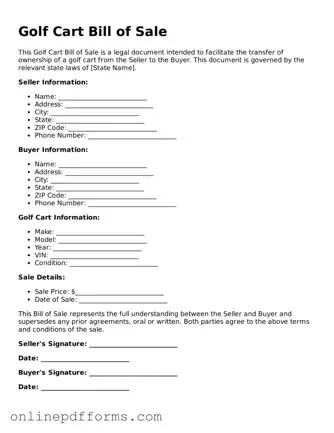 Legal Golf Cart Bill of Sale Form