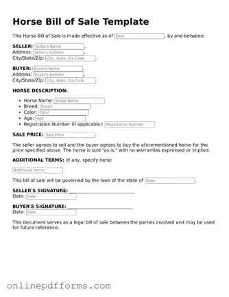 Legal Horse Bill of Sale Form