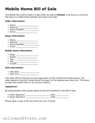 Legal Mobile Home Bill of Sale Form