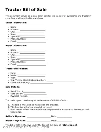 Legal Tractor Bill of Sale Form