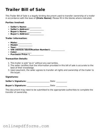 Legal Trailer Bill of Sale Form