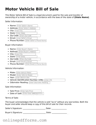 Legal Motor Vehicle Bill of Sale Form