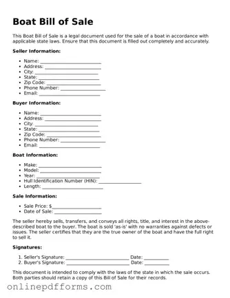 Legal Boat Bill of Sale Form