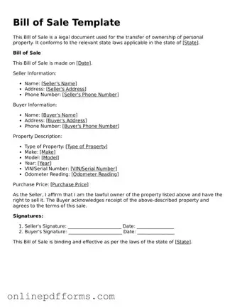 Legal Bill of Sale Form