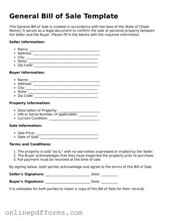 Legal General Bill of Sale Form