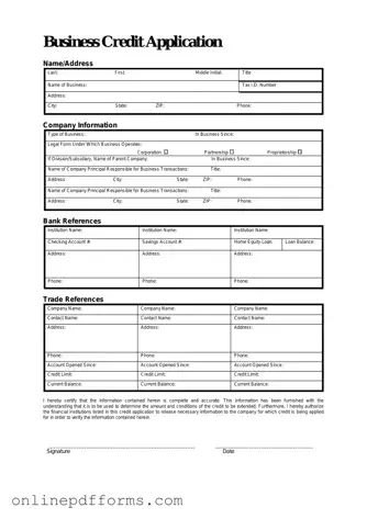Fill in Your Business Credit Application Template