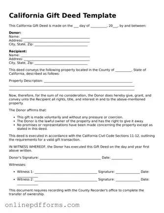 Blank California Gift Deed Form