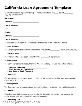 Blank California Loan Agreement Form