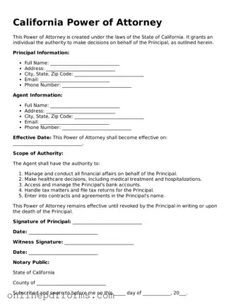 Blank California Power of Attorney Form