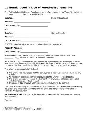 Blank California Deed in Lieu of Foreclosure Form