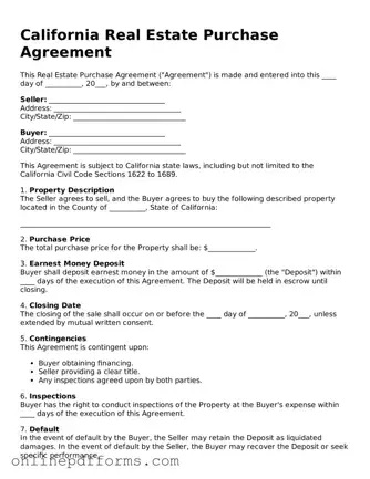 Blank California Real Estate Purchase Agreement Form